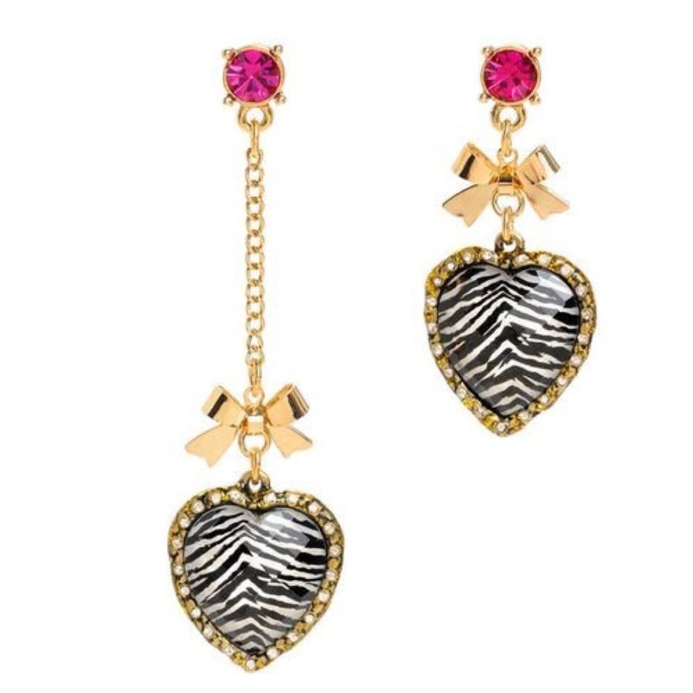 Betsey Johnson Zebra Heart Earrings